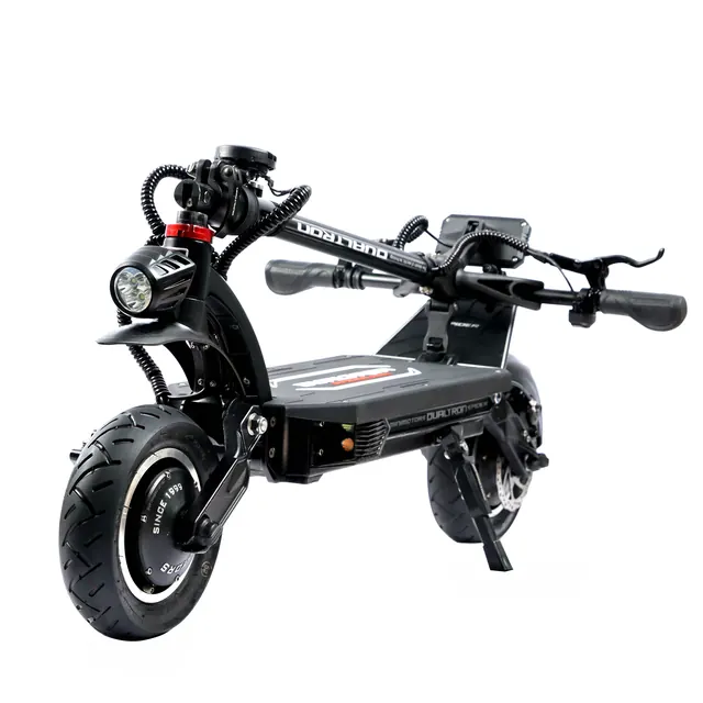 Dualtron Spider Max, mit eingeklappter Lenkstange, 3/4-Ansicht